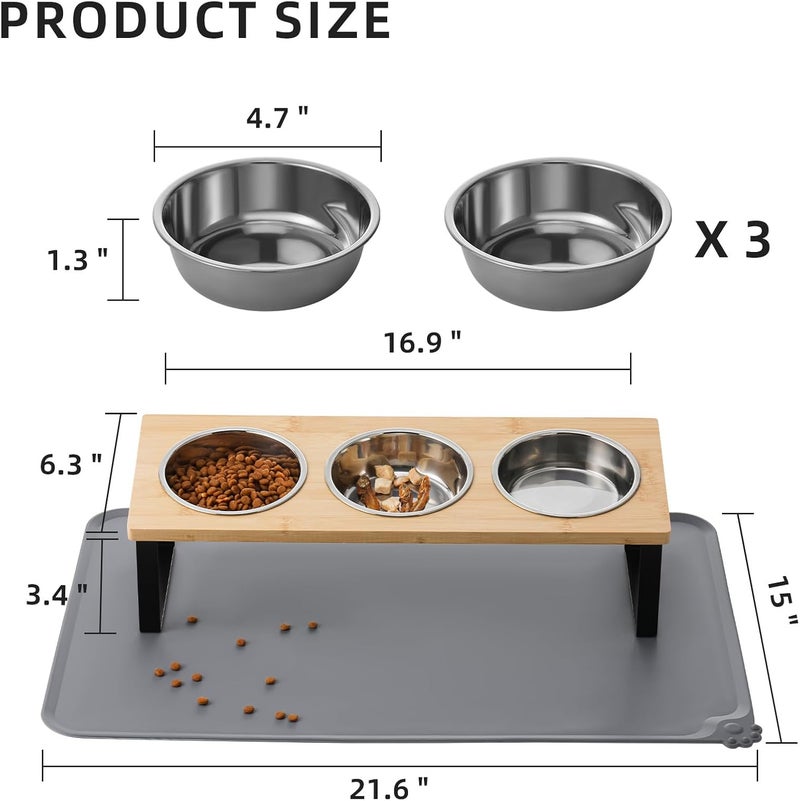 Summark Upgraded Elevated Cat Bowls with Food Mat,15°Tilted Stand Anti Vomiting Raised Cat Dishes for Food and Water,3 Stainless Steel Bowls for Cats and Puppy - Image 5